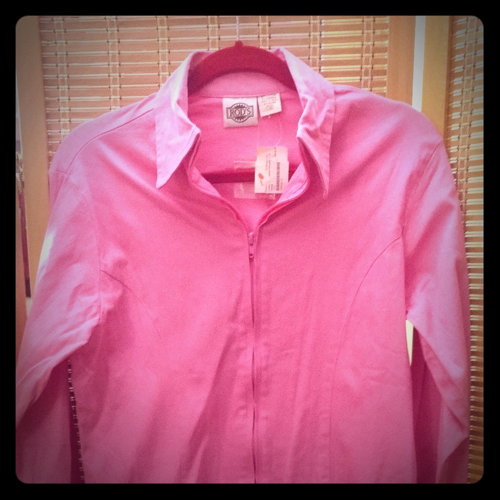 Rods pink show blouse, NWT, XL, front zip